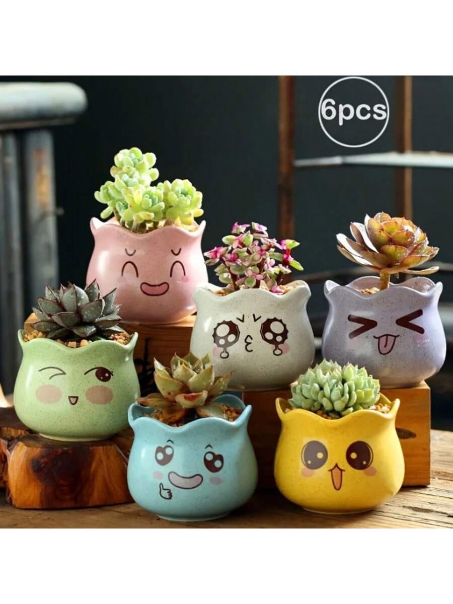 6pcs/set Cartoon Cute Ceramic  - Aloe Vera Pot ulasan dan harga